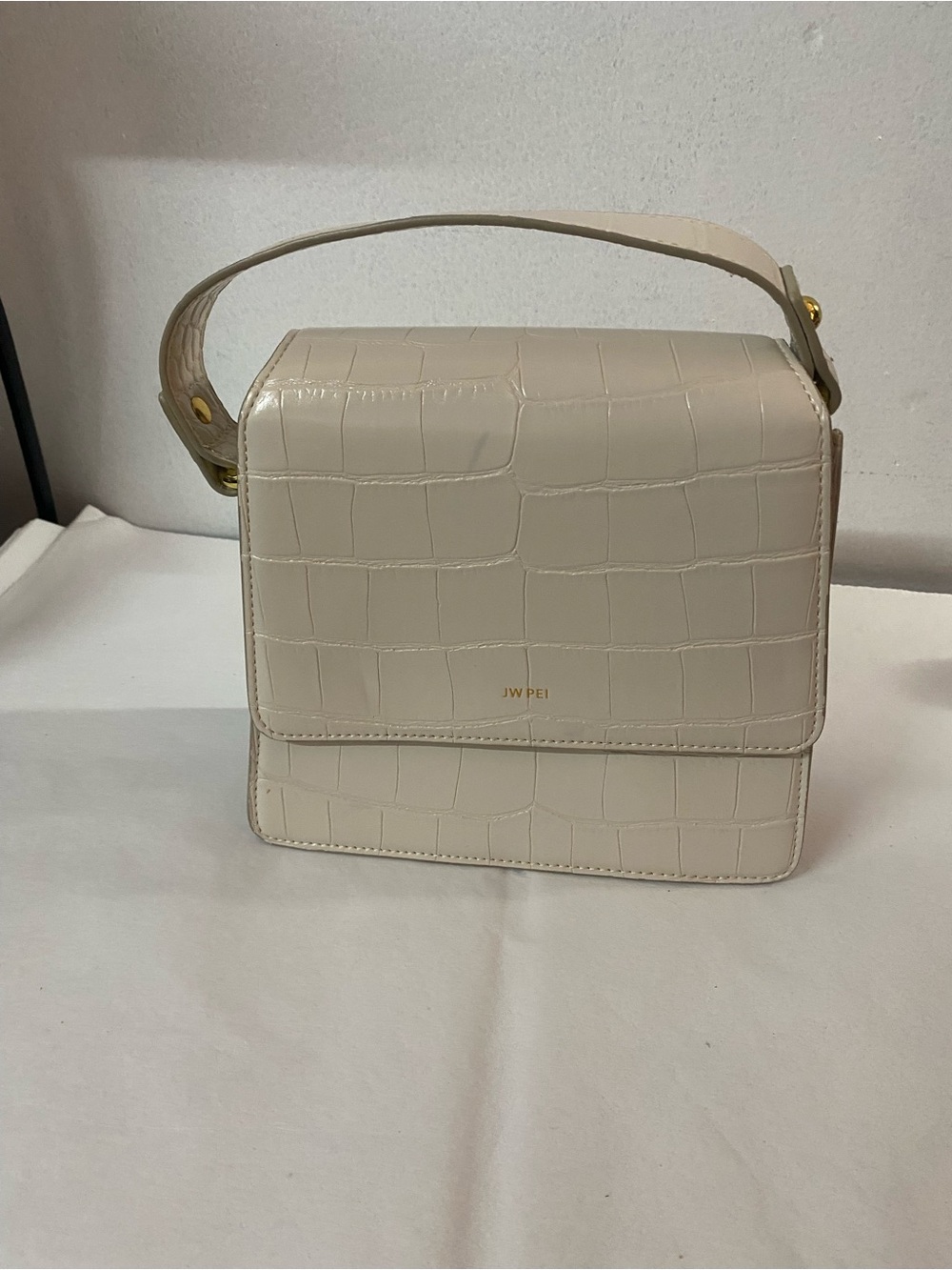 JW PEI Croc-Embossed Cream Shoulder Bag